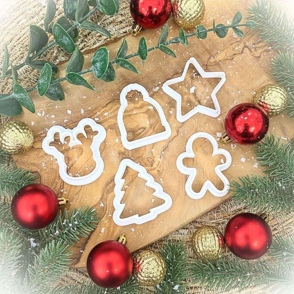 Weihnachts Ausstechformen Set 3D gedruckt – Rentier, Mütze, Stern, Tannenbaum & Lebkuchenmann – Plätzchen & Hundekekse backen