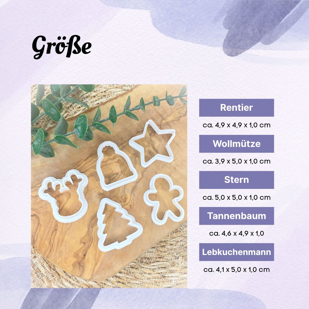 Weihnachts Ausstechformen Set 3D gedruckt – Rentier, Mütze, Stern, Tannenbaum & Lebkuchenmann – Plätzchen & Hundekekse backen – Bild 2