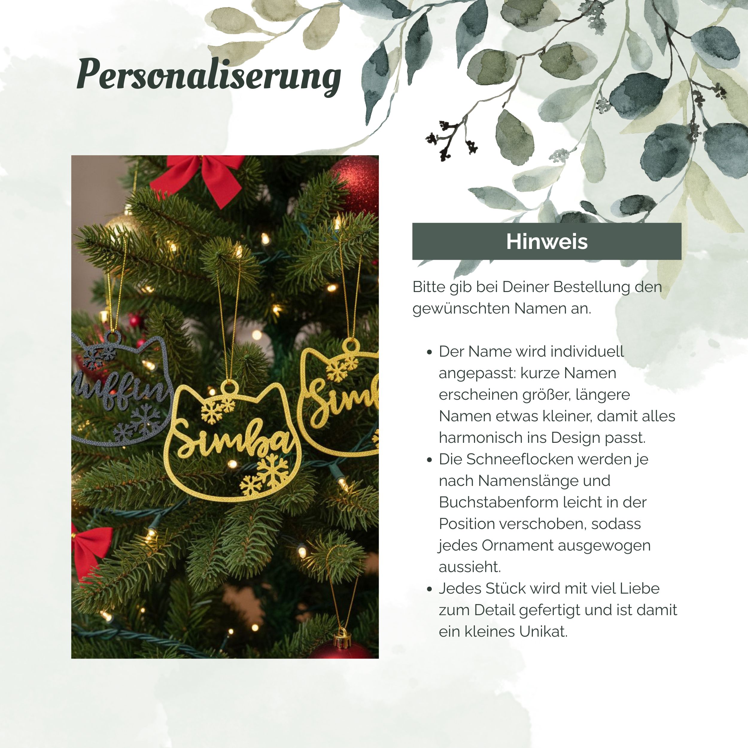 Personalisierte Christbaumkugel Katze - Katzenkopf - Weihnachtsdeko Haustier – Geschenkidee für Katzenliebhaber – Bild 2