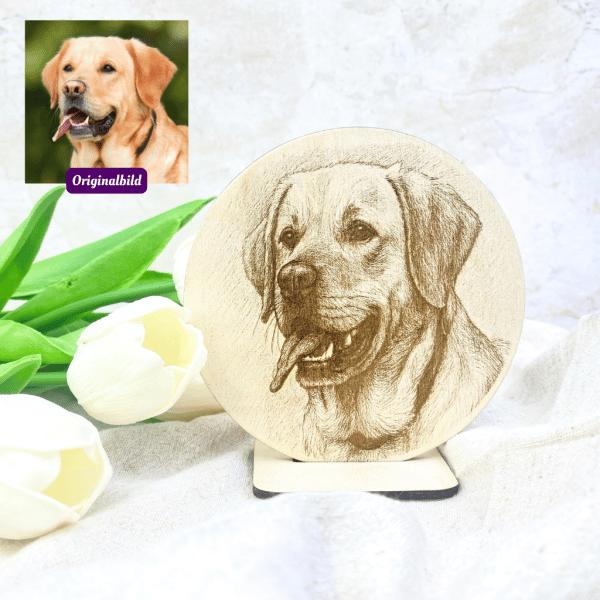 Hundeportrait Hundefoto personalisiert, Hunde-Portrait auf Holz mit Gravur nach Foto, verschiedene Größen mit manueller Bild-Nachbearbeitung – Bild 6