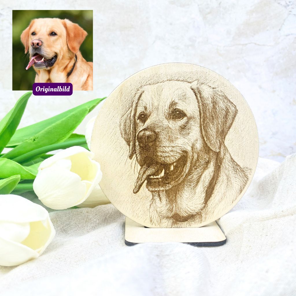 Hundeportrait Hundefoto personalisiert, Hunde-Portrait auf Holz mit Gravur nach Foto, verschiedene Größen mit manueller Bild-Nachbearbeitung – Bild 6