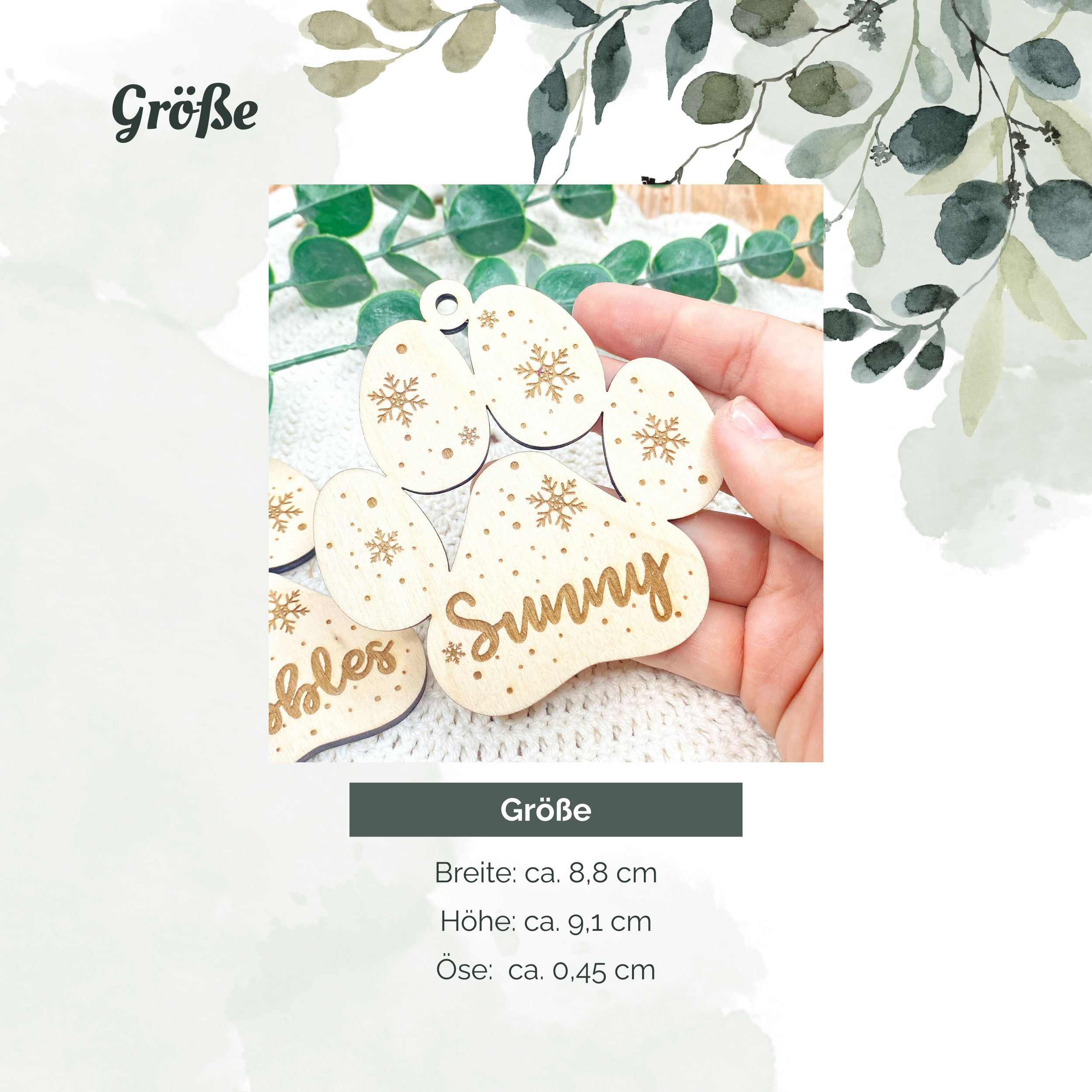 Christbaumkugel Pfote Hund Katze – Weihnachtsornament Haustier Weihnachten Holz Anhänger mit Name Weihnachtsbaumkugel Christbaumschmuck – Bild 3