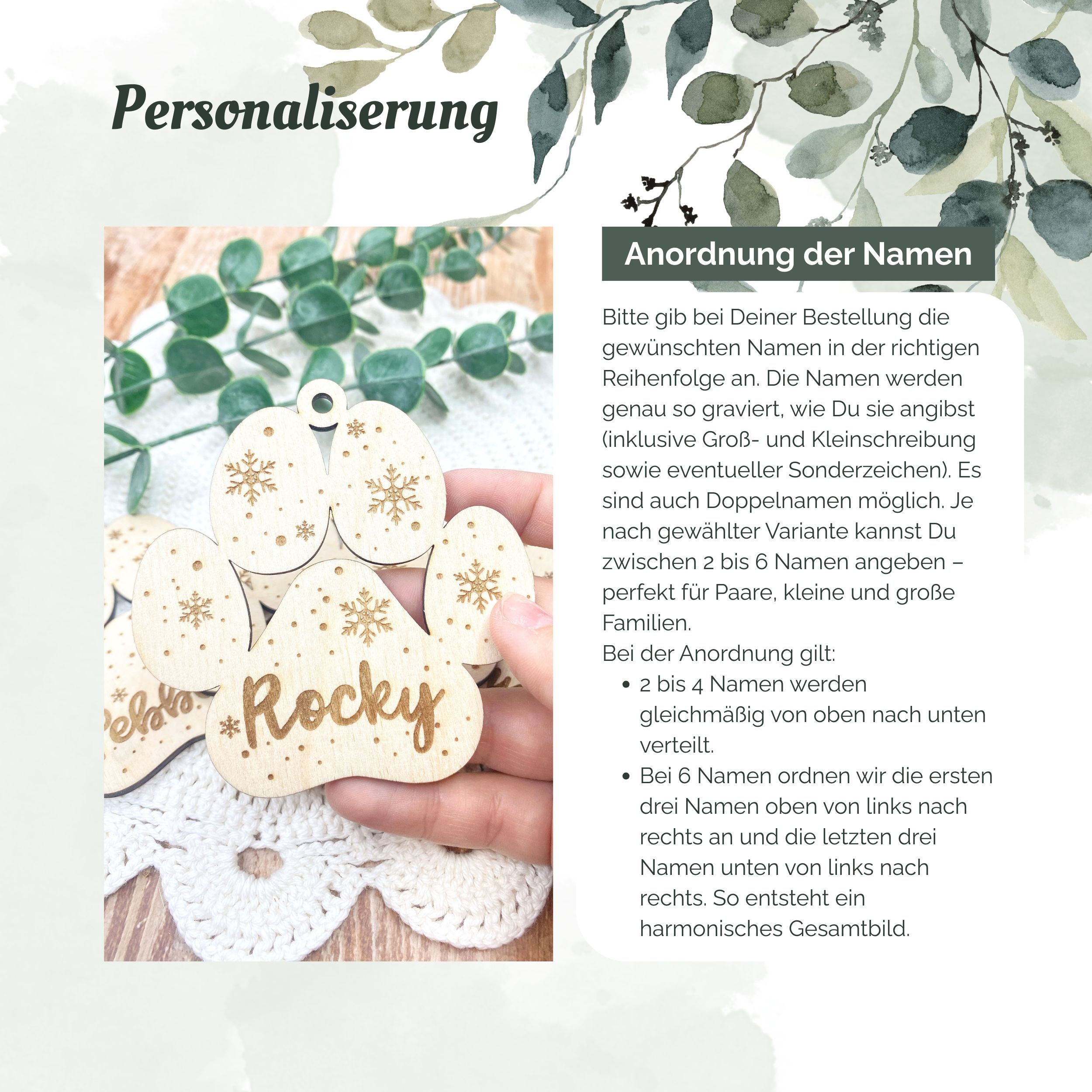 Christbaumkugel Pfote Hund Katze – Weihnachtsornament Haustier Weihnachten Holz Anhänger mit Name Weihnachtsbaumkugel Christbaumschmuck – Bild 2