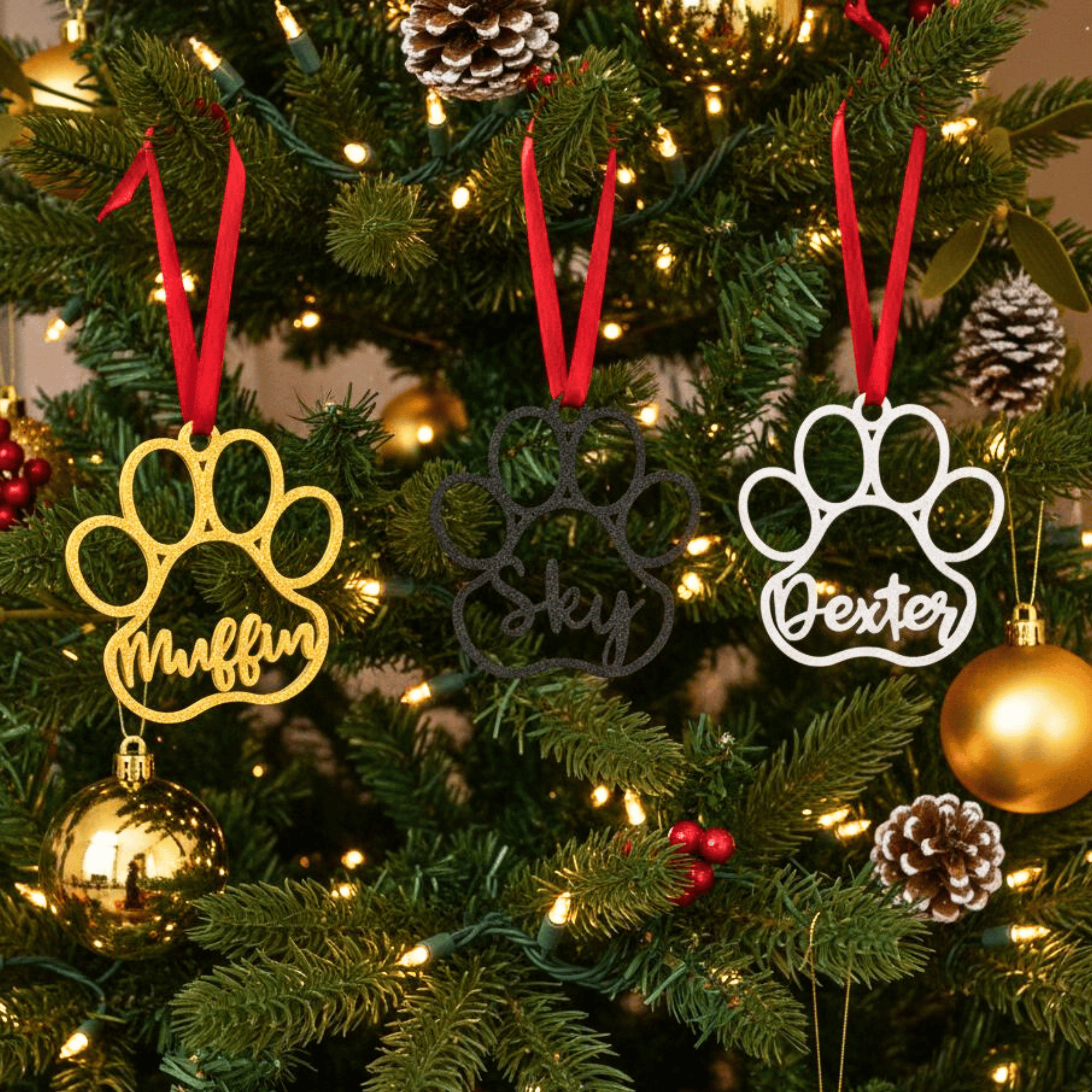 Christbaumkugel Hundepfote mit Name personalisierter Hund Anhänger Weihnachtsbaumschmuck Geschenk Hundefreunde Weihnachtsbaumkugel Haustier – Bild 6