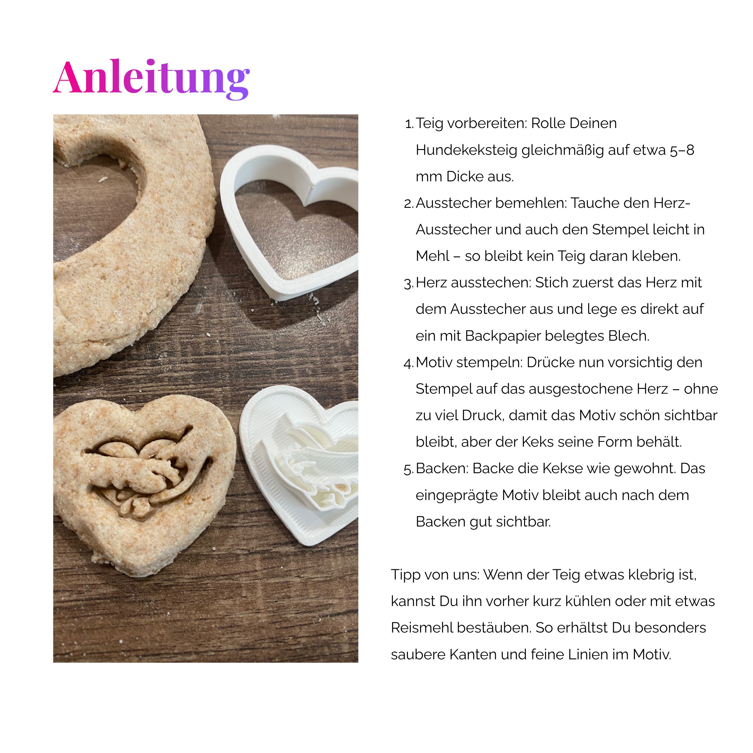 Herz Ausstechform mit Stempel Hand & Pfote – 3D Druck Hundekeks Ausstecher – Hundeliebe Motiv – Bild 3