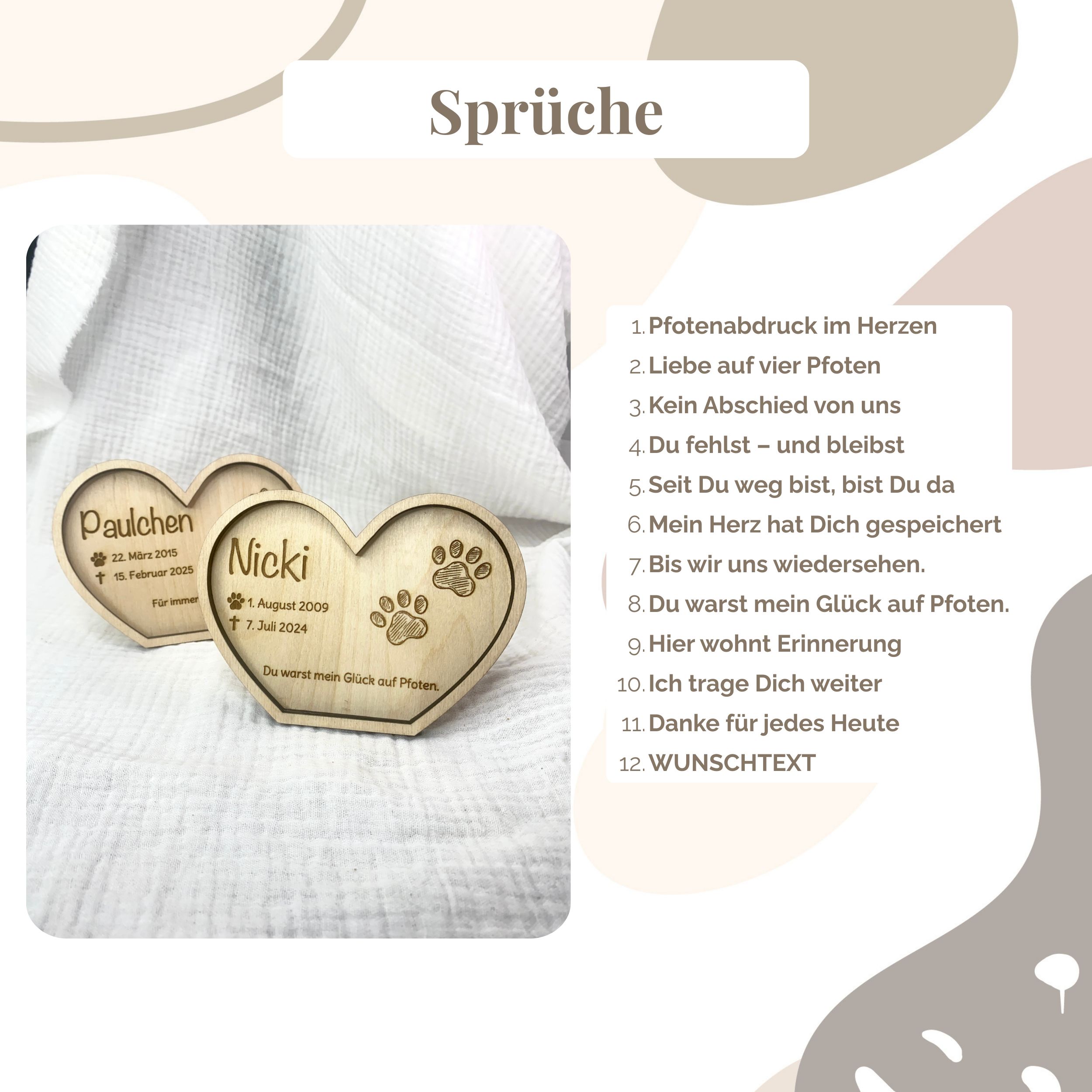 Haustier Andenken personalisiert aus Holz – Pfotenabdruck Andenken für Hund & Katze (Name + Daten + Spruch) – Bild 3