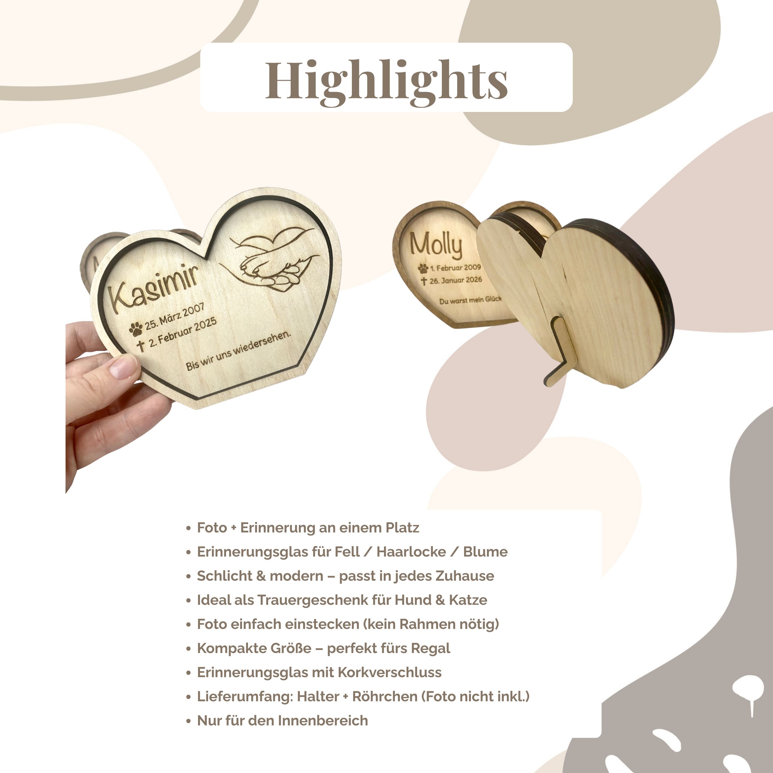 Gedenkherz Haustier personalisiert aus Holz | Hund & Katze Andenken – Bild 5
