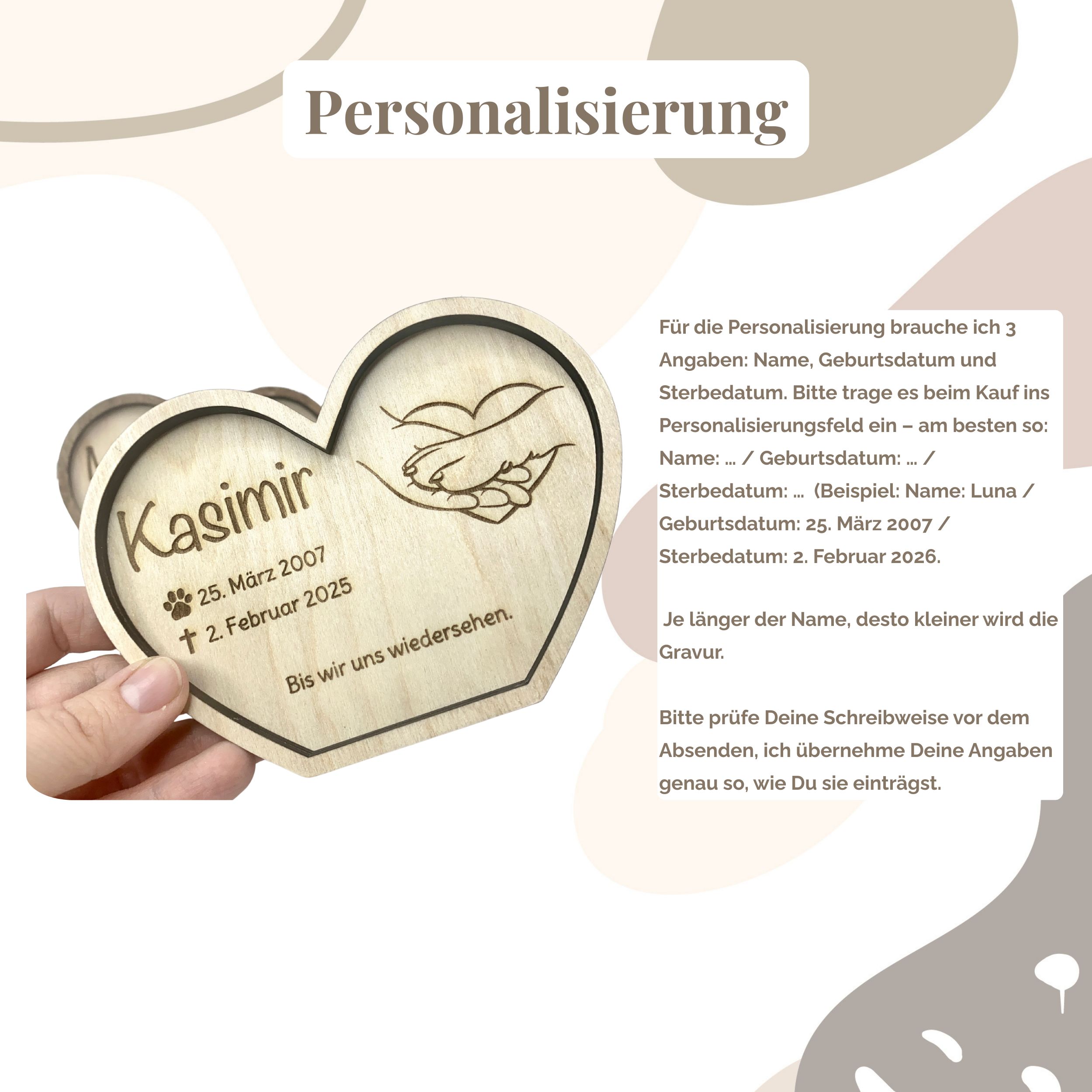 Gedenkherz Haustier personalisiert aus Holz | Hund & Katze Andenken – Bild 4