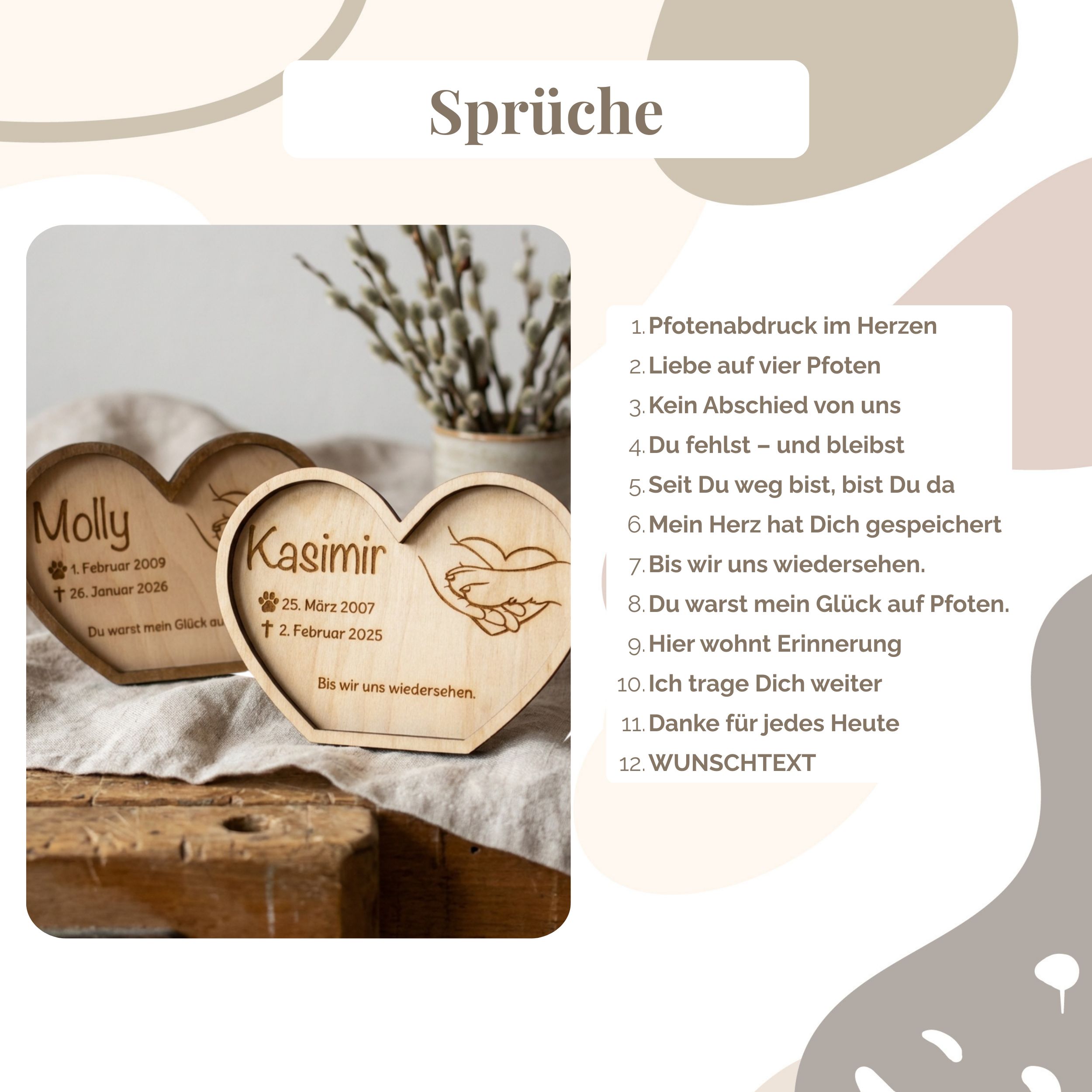 Gedenkherz Haustier personalisiert aus Holz | Hund & Katze Andenken – Bild 3