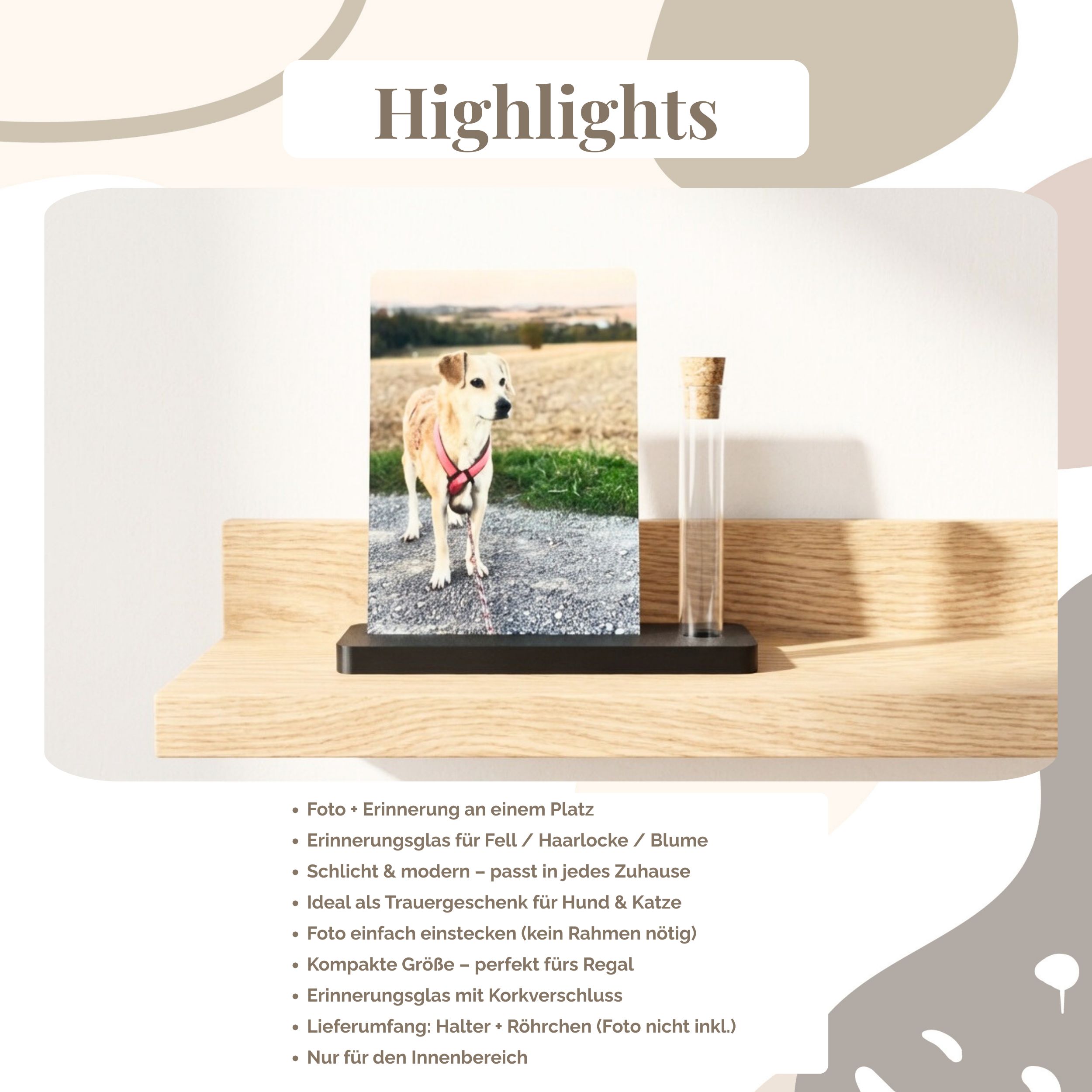 Haustier Andenken – Fotoaufsteller mit Erinnerungsglas in Wunschfarbe | Hund & Katze – Bild 2