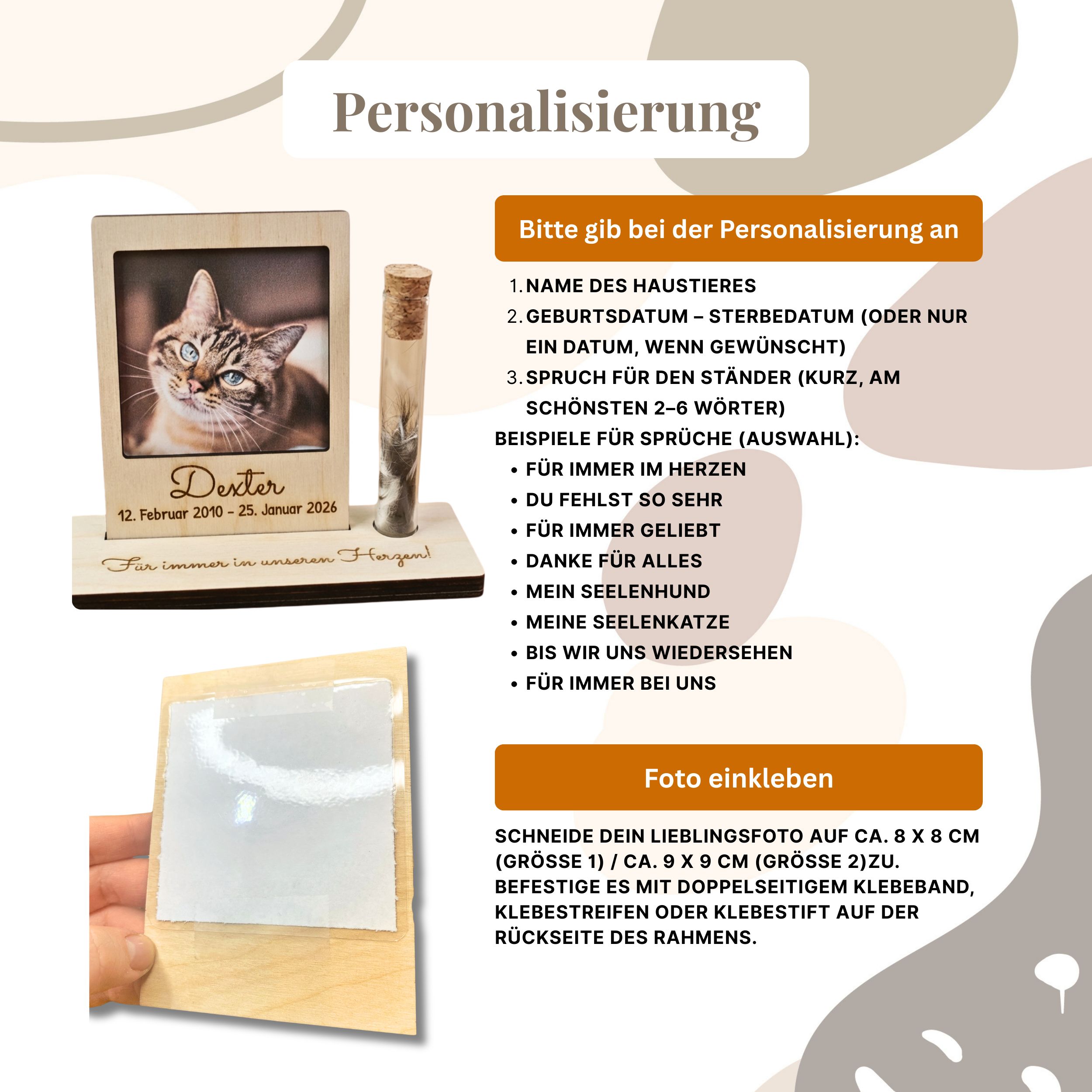 Polaroid Rahmen aus Holz mit Gravur & Erinnerungsglas – Haustier Fell Andenken für Hund & Katze (personalisiert) – Bild 11