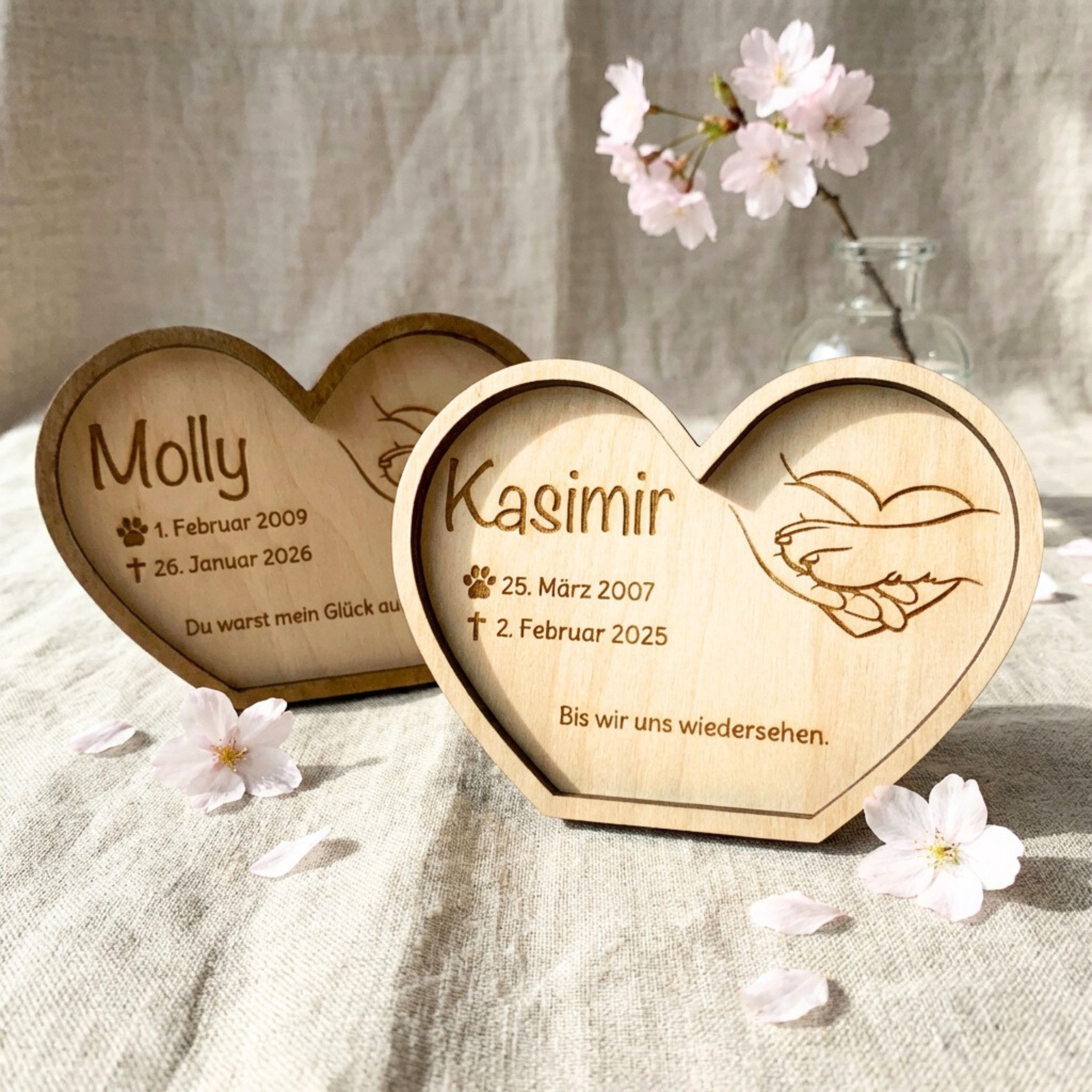 Gedenkherz Haustier personalisiert aus Holz | Hund & Katze Andenken – Bild 2