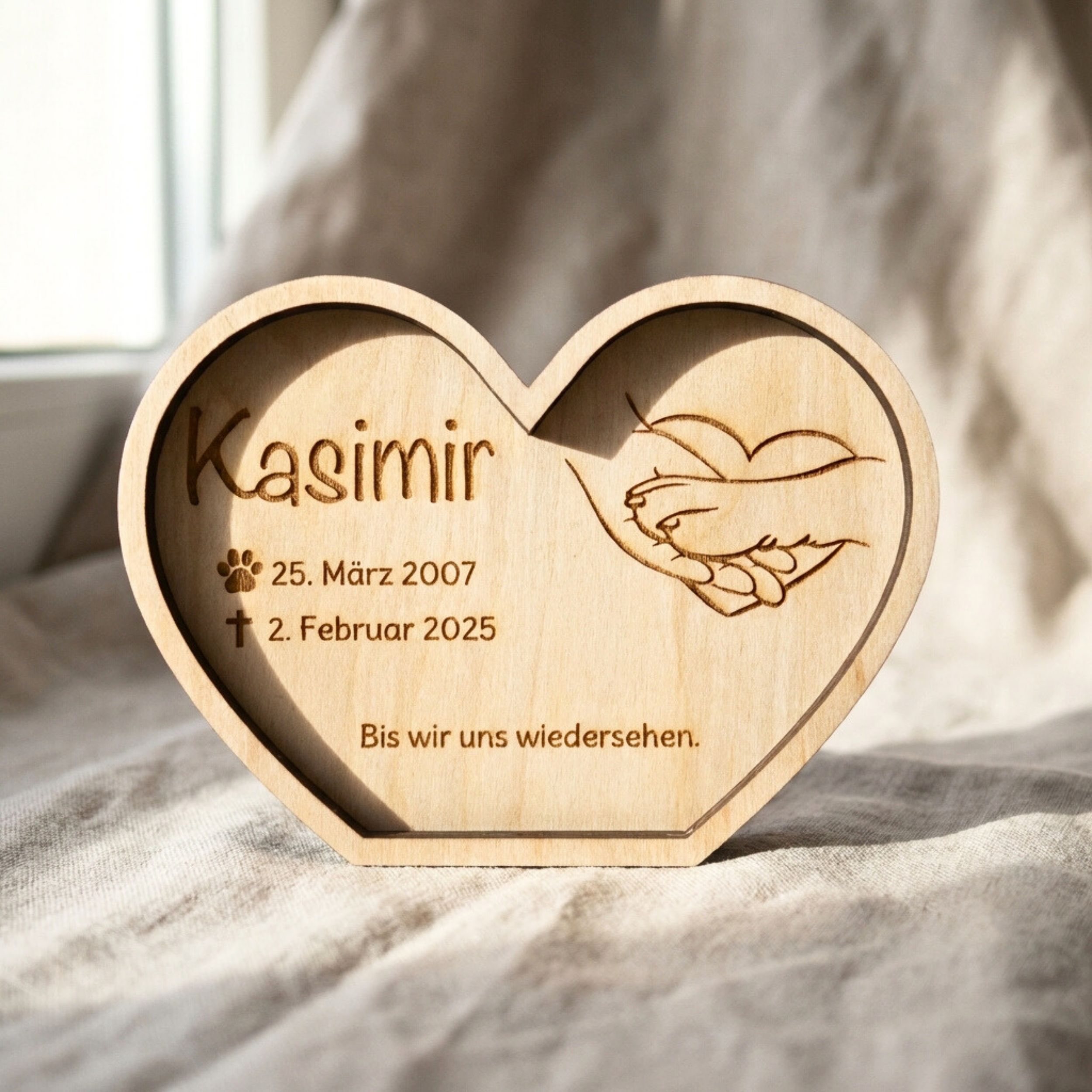 Gedenkherz Haustier personalisiert aus Holz | Hund & Katze Andenken – Bild 10