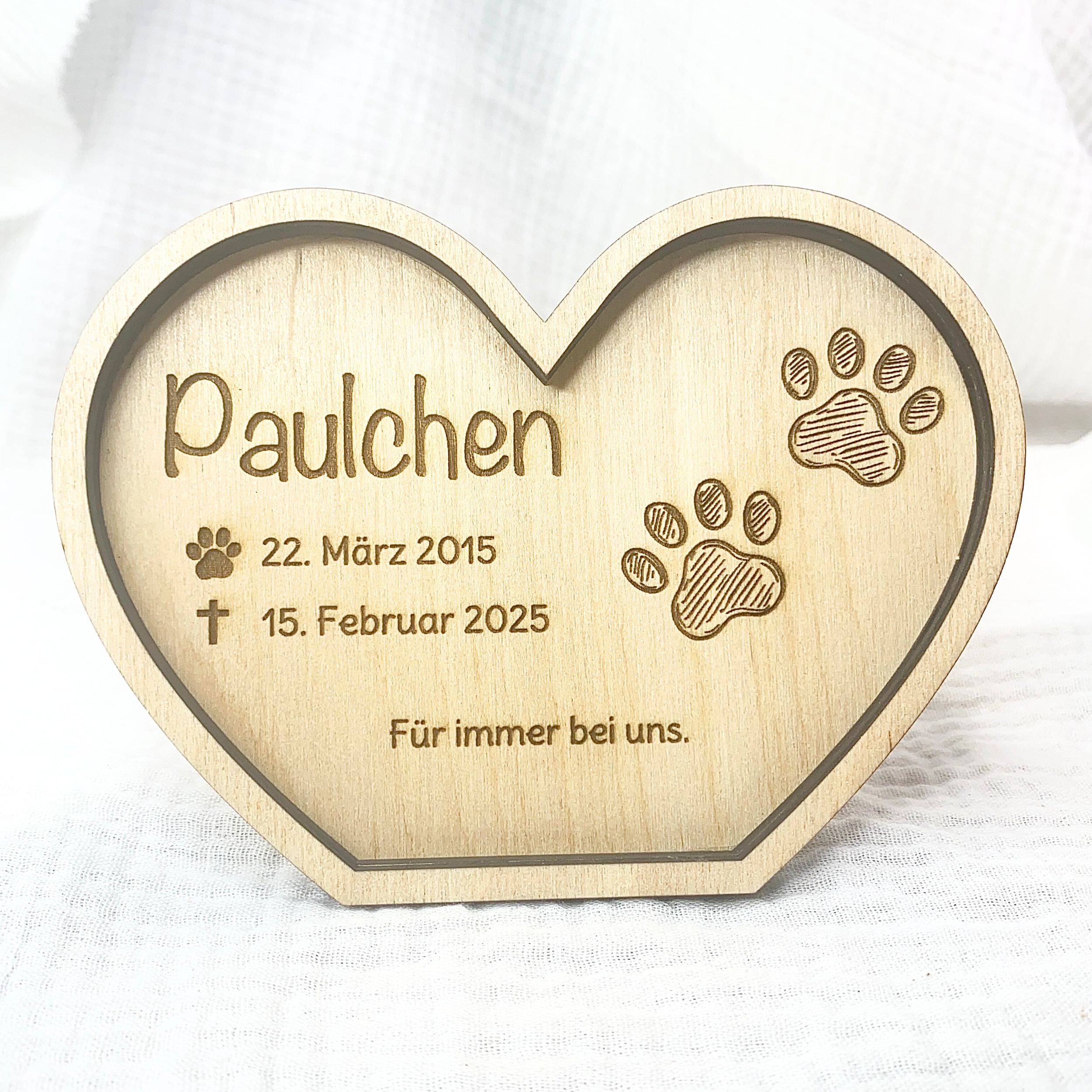 Haustier Andenken personalisiert aus Holz – Pfotenabdruck Andenken für Hund & Katze (Name + Daten + Spruch) – Bild 11