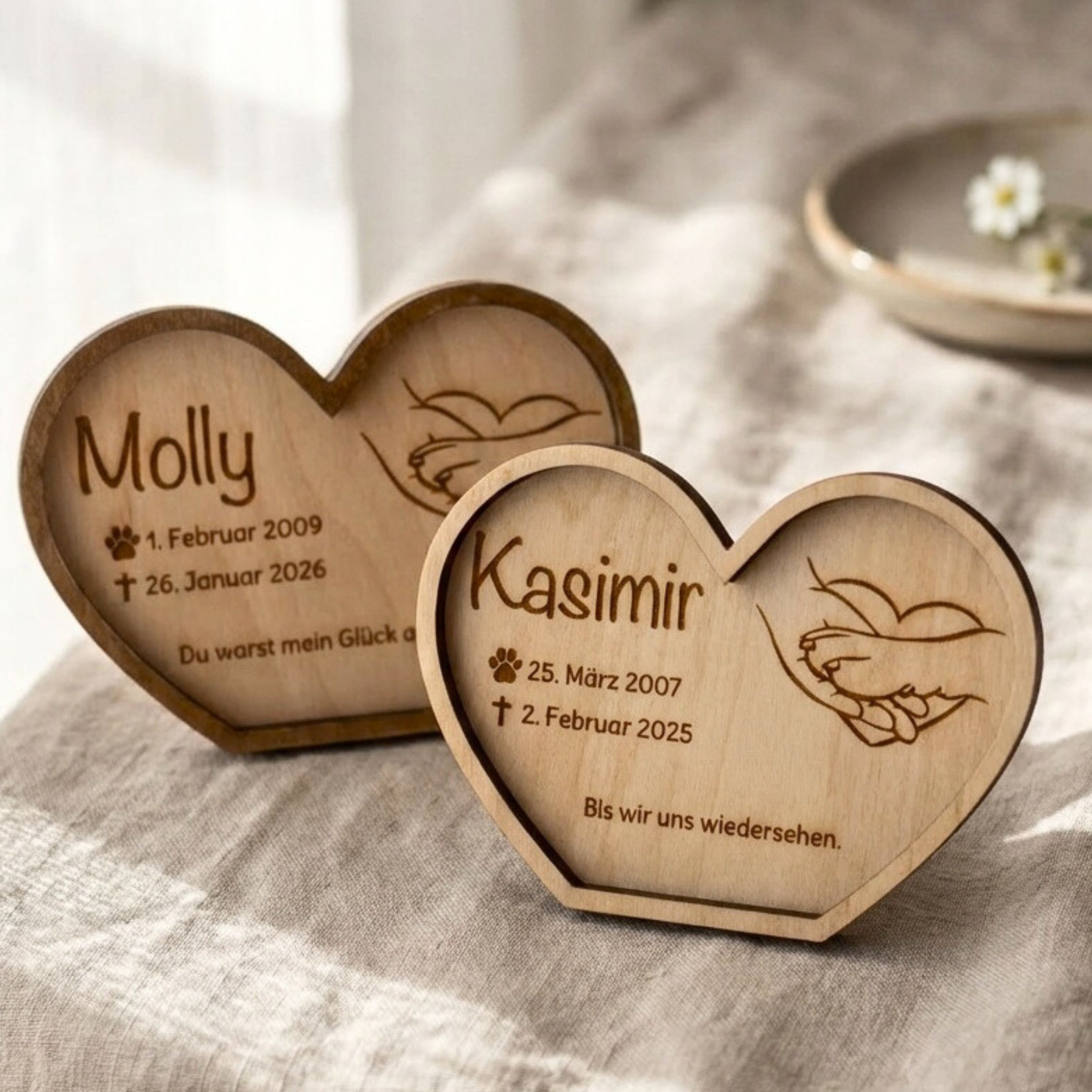Gedenkherz Haustier personalisiert aus Holz | Hund & Katze Andenken