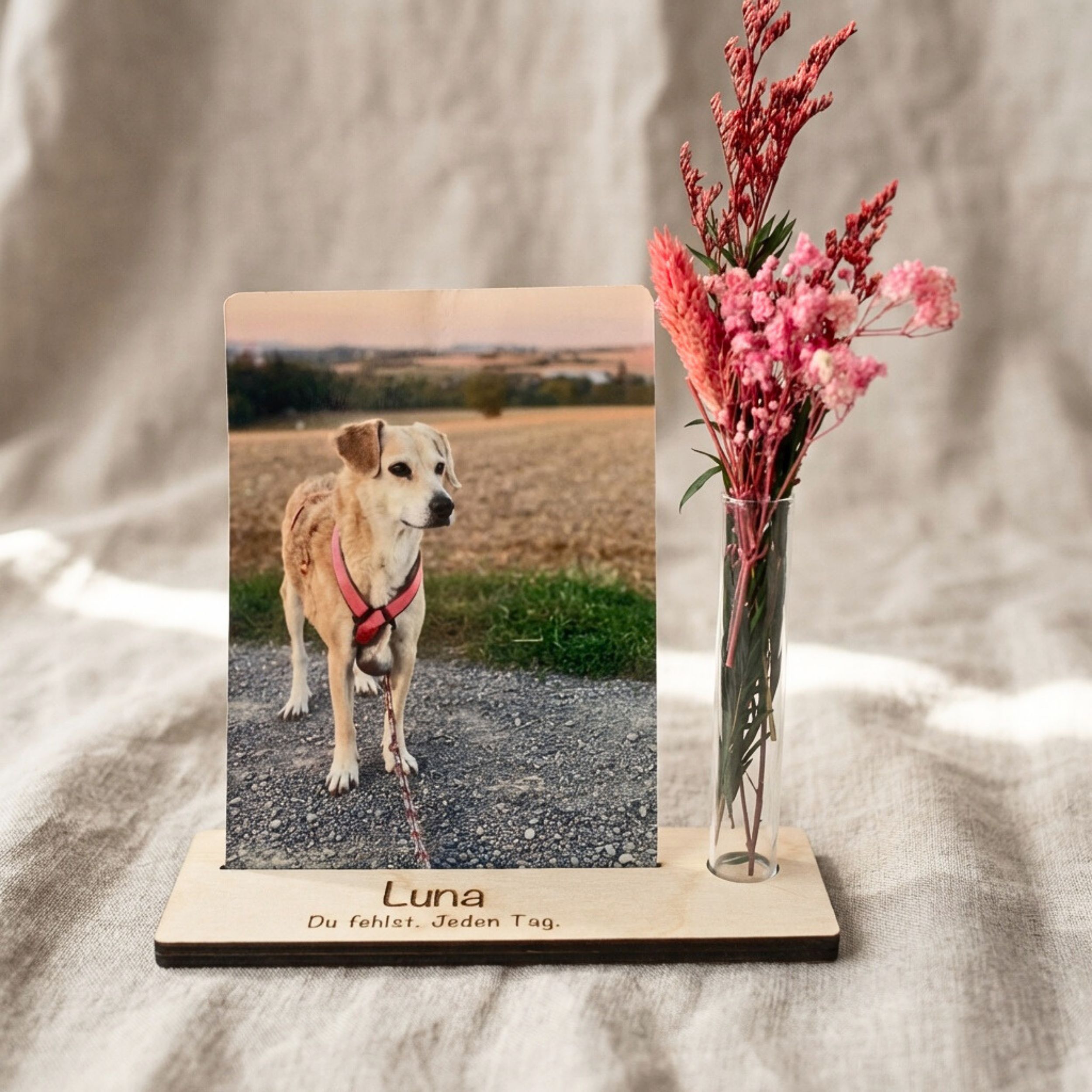Personalisierter Holz Fotoaufsteller mit Erinnerungsglas – Andenken & Trauergeschenk für Hunde – Bild 8