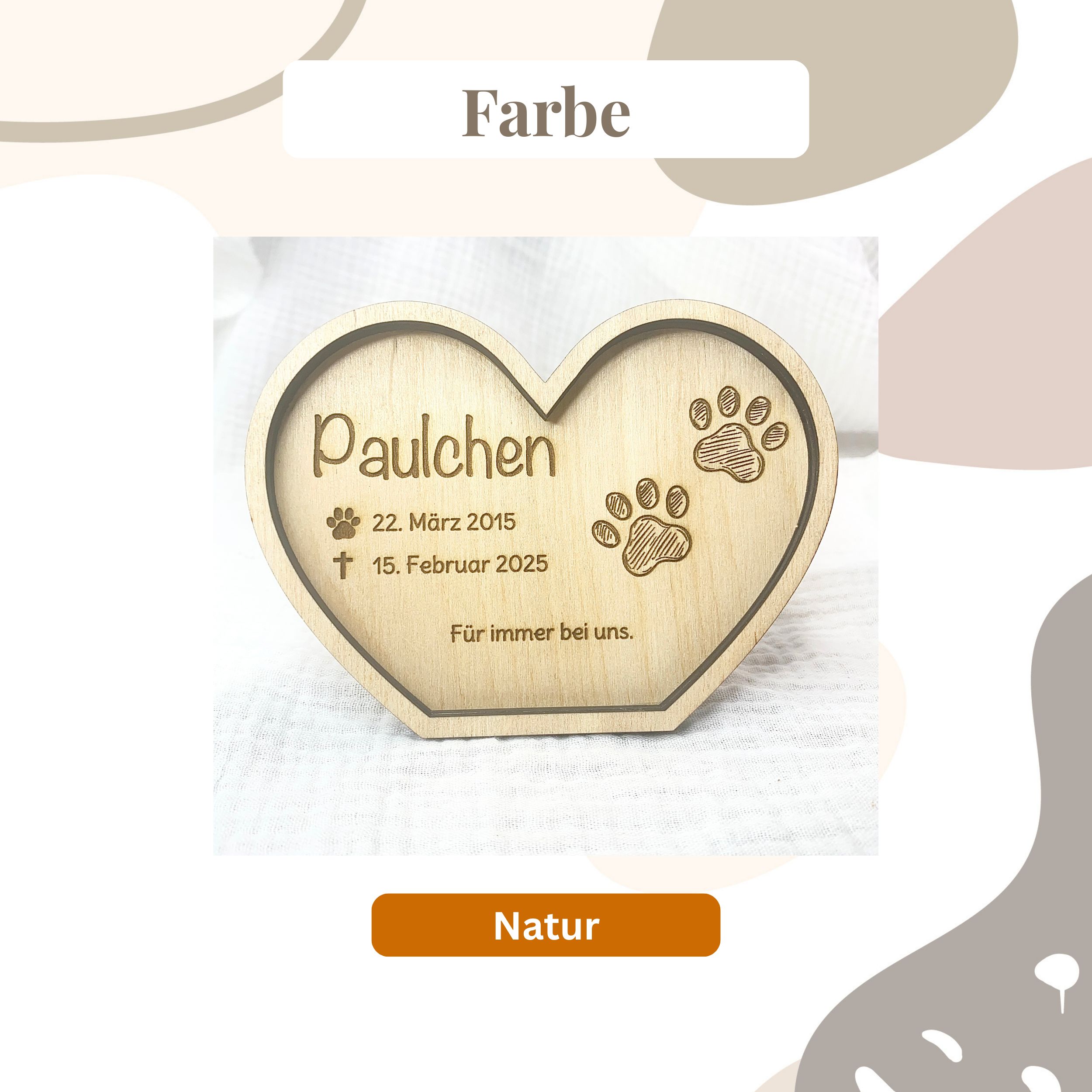 Haustier Andenken personalisiert aus Holz – Pfotenabdruck Andenken für Hund & Katze (Name + Daten + Spruch) – Bild 6