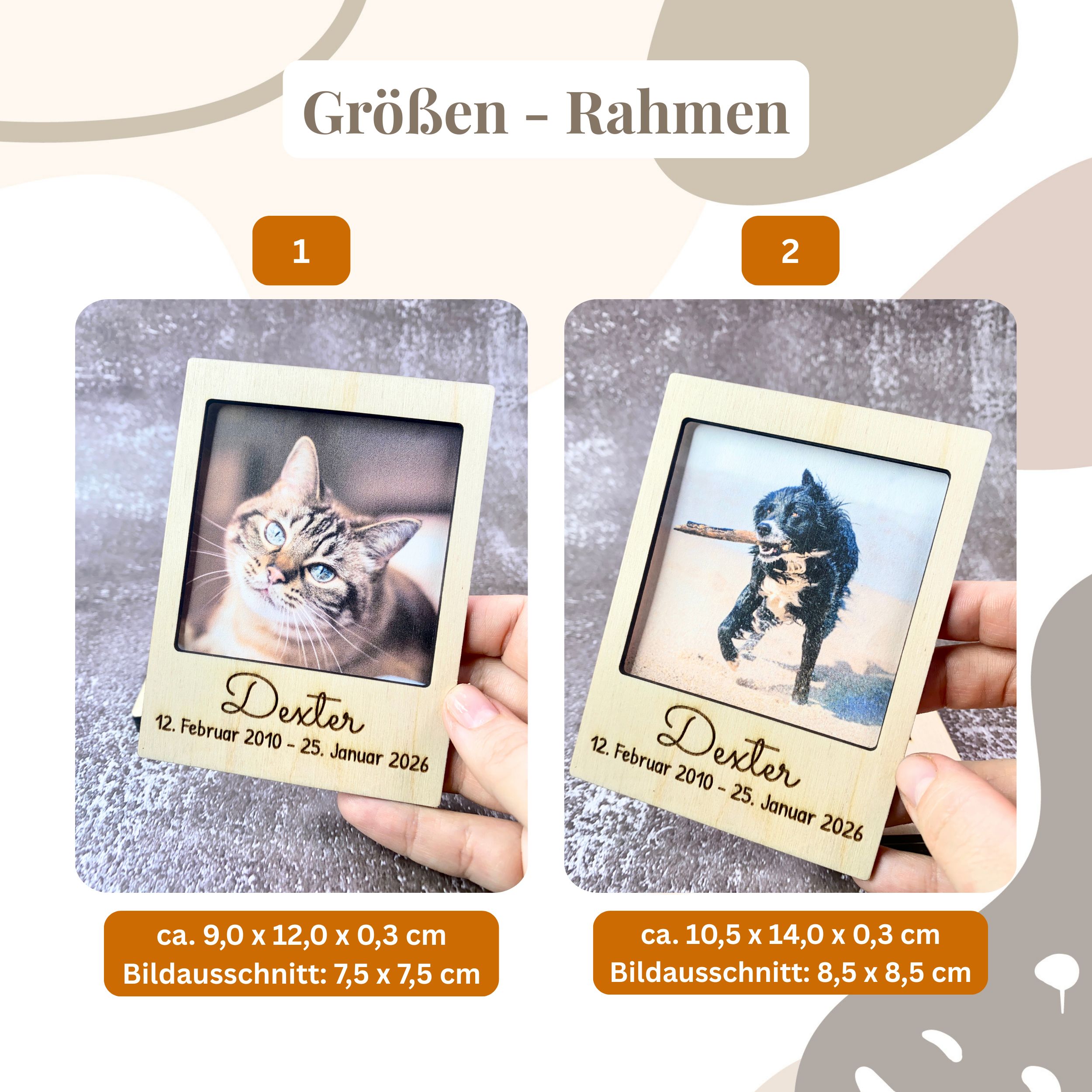 Polaroid Rahmen aus Holz mit Gravur & Erinnerungsglas – Haustier Fell Andenken für Hund & Katze (personalisiert) – Bild 9