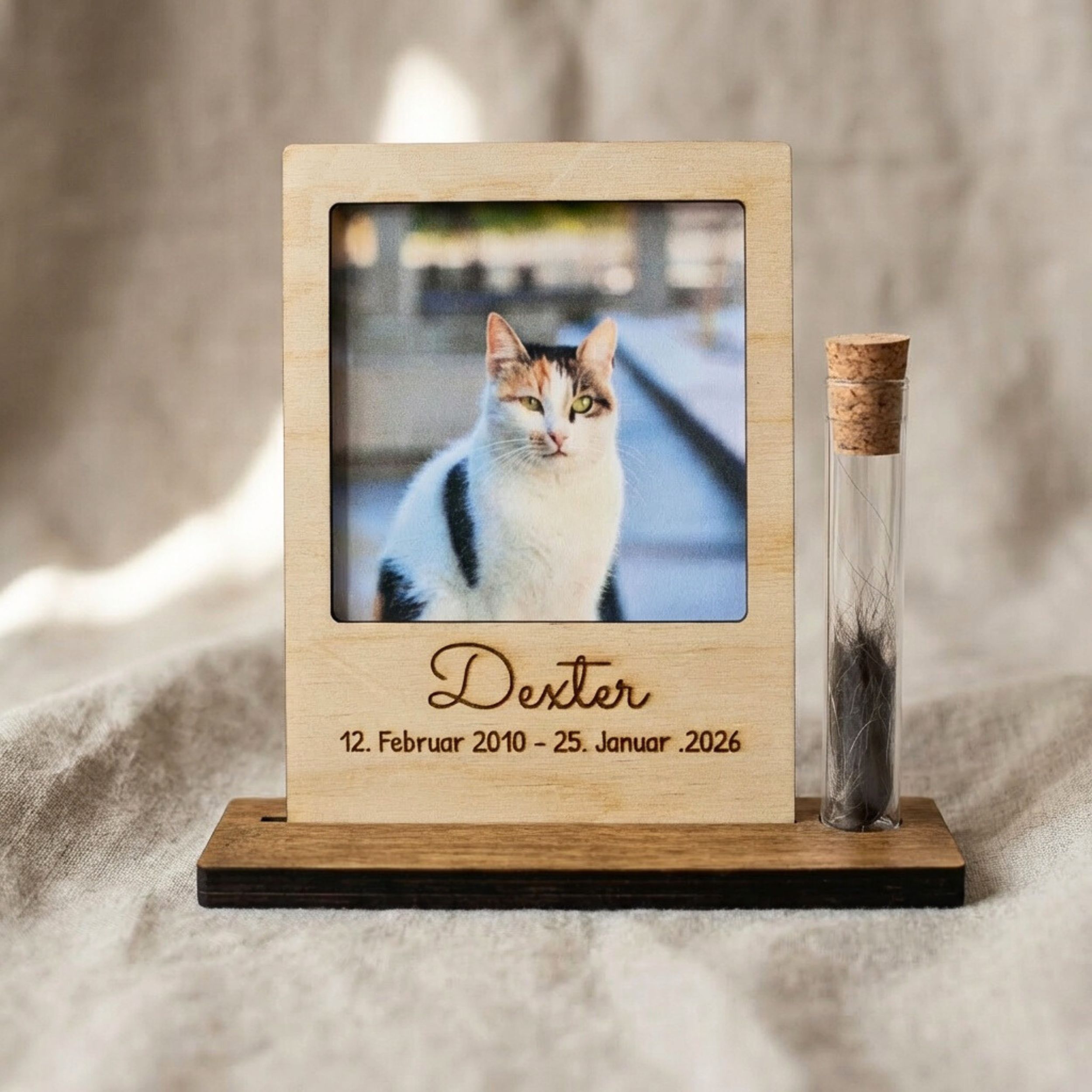Polaroid Rahmen aus Holz mit Gravur & Erinnerungsglas – Haustier Fell Andenken für Hund & Katze (personalisiert) – Bild 7