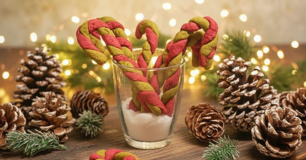 Weihnachtliche Hundekekse: Bunte Zuckerstangen mit Rote Beete & Spinat