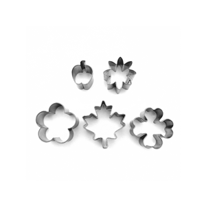 Hundekeks Ausstecher Set Pflanzen | 5 Edelstahl Ausstechformen für Hundesnacks | Ahornblatt, Blume, Kleeblatt, Margerite, Mini-Apfel |