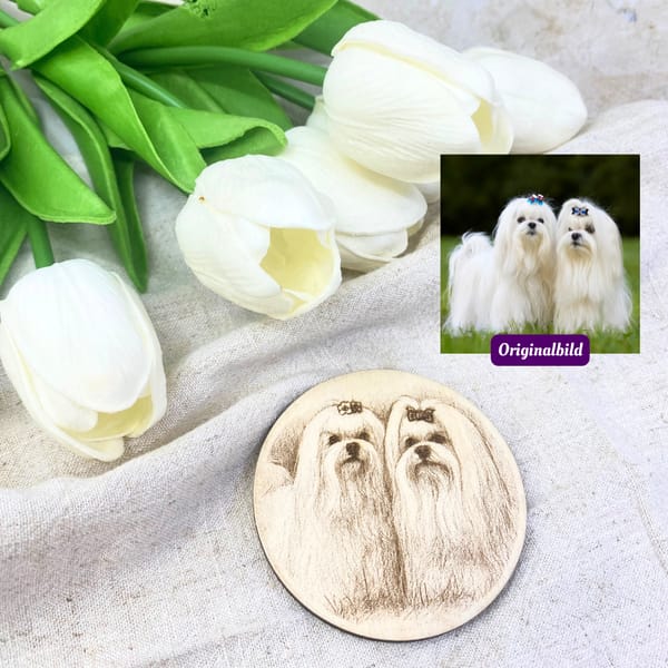 Personalisiertes Hunde-Portrait aus Holz – Rund graviert mit Foto – Geschenk für Hundebesitzer – Gedenken – Wanddeko - Deko zum Aufstellen – Bild 4