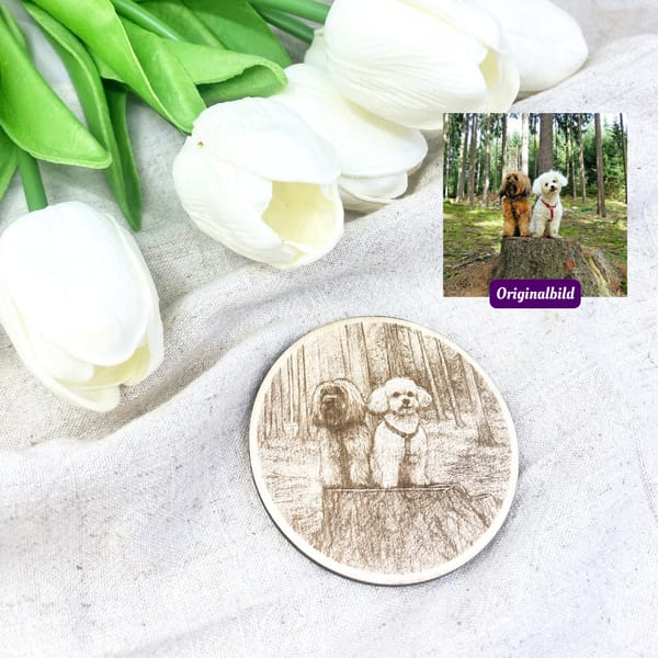 Personalisiertes Hunde-Portrait aus Holz – Rund graviert mit Foto – Geschenk für Hundebesitzer – Gedenken – Wanddeko - Deko zum Aufstellen – Bild 8