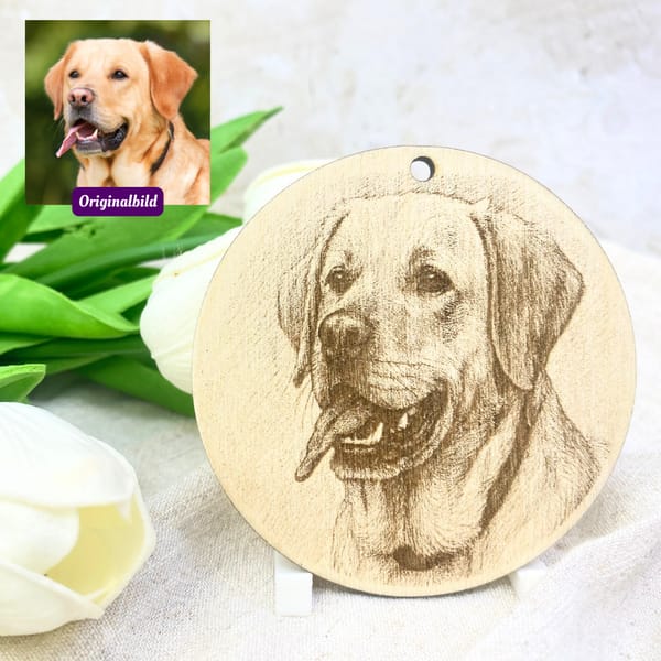Personalisiertes Hunde-Portrait aus Holz – Rund graviert mit Foto – Geschenk für Hundebesitzer – Gedenken – Wanddeko - Deko zum Aufstellen – Bild 10