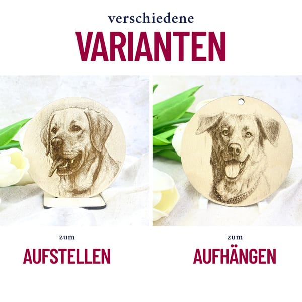 Personalisiertes Hunde-Portrait aus Holz – Rund graviert mit Foto – Geschenk für Hundebesitzer – Gedenken – Wanddeko - Deko zum Aufstellen – Bild 3