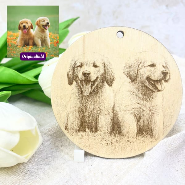 Personalisiertes Hunde-Portrait aus Holz – Rund graviert mit Foto – Geschenk für Hundebesitzer – Gedenken – Wanddeko - Deko zum Aufstellen – Bild 9
