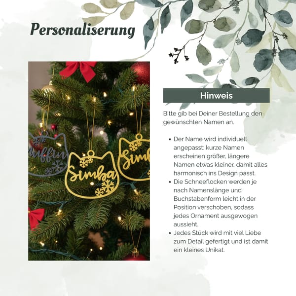 Personalisierte Christbaumkugel Katze - Katzenkopf - Weihnachtsdeko Haustier – Geschenkidee für Katzenliebhaber – Bild 2