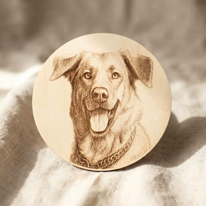 Hundeportrait auf Holz - Gravur